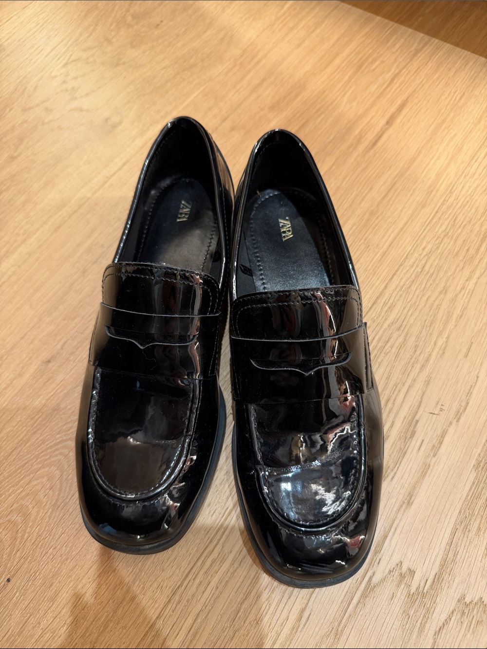 Zara Black Patent Leather Penny Loafers for women